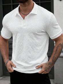 Manfinity Homme Men's Casual Solid Color Cashew Texture Short Sleeve Polo Shirt, Summer Men Casual White Sets White Polo Shirt For Men Men White Tops Mens Golf Shirt Old Money,Daily Leisure, Weekend Trips, Outdoor Activities, Travel Expeditions, Relaxed Work Environments Or Semi-Formal Occasions, Boyfriend/Husband Gift, Anniversary /Birthday Gift Party Summer Vacation Holiday,Wedding,Spring To Summer Men Cruise Outfit Yacht Outfit Men Men Beach Outfit - White - View 4