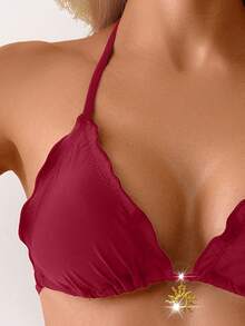 Swim Vcay Women's Summer Vacation Gold Sun Decor Black Bikini Set, Beach Outfit - Burgundy - View 5