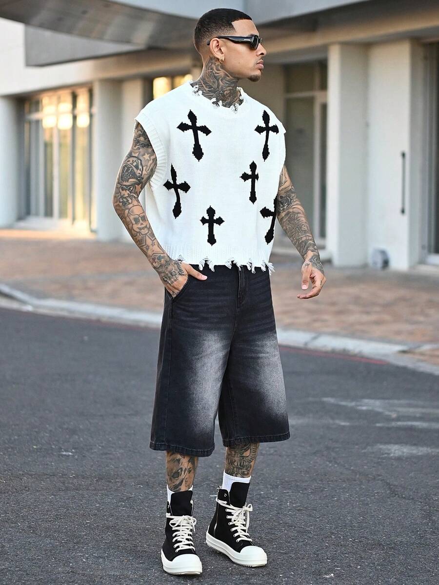 Devon Thys 男士水洗斜口袋休闲牛仔短裤 - 深灰色 - 查看 1