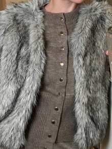 Abrilcols 女士休闲毛绒背心，白色和灰色 - 灰色 - 查看 3