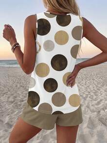 Sylviya 2 st/set dam casual prickigt mönster rund halsad linne och shorts set, lämplig för sommaren kvinnor tvådelat shorts set lämpligt för utekvällar, casual - Multifärgad - Visa 2