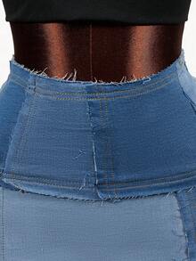 Mistrie Women's Frayed Hem Casual Denim Pencil Skirt - Blue - View 4