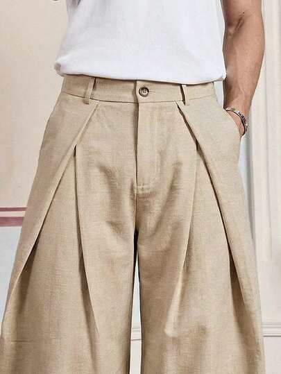SWAVVY Men's Solid Color Pleated Pocket Relaxed Casual Pants