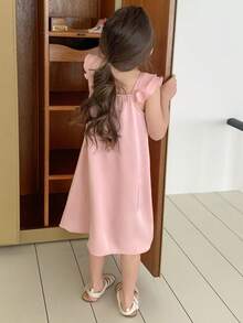Dazy Kids 女童夏季休闲纯色荷叶袖睡裙家居服 - 粉色 - 查看 4