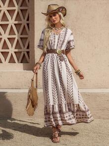 Wildy 波西米亚风休闲美式乡村西部复古印花女装日常基本款度假通勤短袖连衣裙音乐节波西米亚夏季连衣裙女装夏季连衣裙夏季服装夏季服装女装夏季度假服装女装夏季度假服装女装夏季度假服装女装夏季度假服装女装休闲连衣裙波西米亚风休闲连衣裙休闲长裙女装休闲服装 - 彩色 - 查看 4