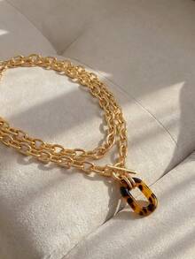 Resyla 1 件优雅金属金链创意厚实多层项链，适合派对和日常佩戴 - 金黃色 - 查看 4