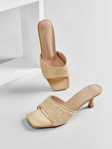 SHUZIA Women's Fashion Comfy PP Raffia Slip-On Heeled Sandals - Maroon - View 7
