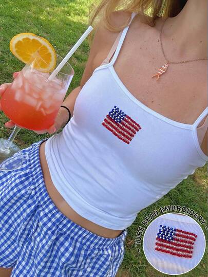 INAWLY Áo hai dây nữ kiểu dáng thường ngày, đính hạt cườm, thích hợp cho mùa hè.