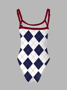 女士菱形印花时尚性感连体衣 - 彩色 - 查看 2