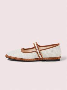 CUCCOO DOLLMOD Women's Shoes Classic White Contrasting Color Along The Edge Mary Jane Flats Spring Shoes - White - View 7