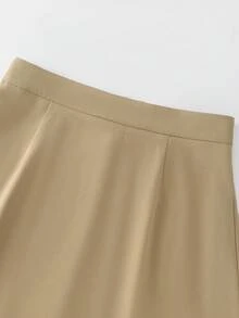 SHEIN Franclia Conjunto de 2 piezas de top de tirantes y falda de verano para mujer, con parches de encaje y cremallera - Caqui - Ver 4