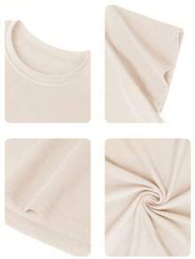 Set de 3 camisetas de manga corta con cuello redondo y estampado casual para niñas y estudiantes adolescentes, verano - Albaricoque - Ver 6