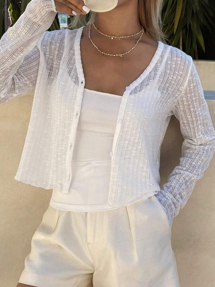 Women's V-Neck Loose White Cardigan Summer