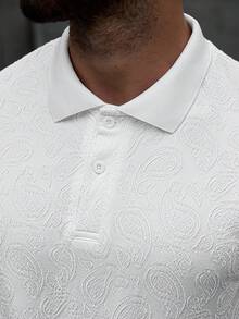 Manfinity Homme Men's Casual Solid Color Cashew Texture Short Sleeve Polo Shirt, Summer Men Casual White Sets White Polo Shirt For Men Men White Tops Mens Golf Shirt Old Money,Daily Leisure, Weekend Trips, Outdoor Activities, Travel Expeditions, Relaxed Work Environments Or Semi-Formal Occasions, Boyfriend/Husband Gift, Anniversary /Birthday Gift Party Summer Vacation Holiday,Wedding,Spring To Summer Men Cruise Outfit Yacht Outfit Men Men Beach Outfit - White - View 3