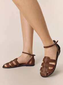 Styleloop Ladies, Buckles, Trim, Flat Sandals - Brown - View 3