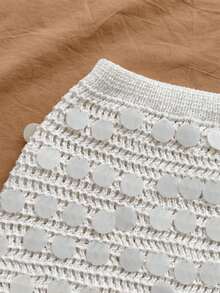 Soleia 女士性感V领系带露背吊带背心和高腰亮片毛衣两件套，适合派对、圣诞节、约会、夜店、海滩、邮轮、下午茶等场合，波西米亚风、浪漫花卉图案，度假钩针两件套，奶油色两件套，亮片两件套，秋冬季沙滩两件套 - 白色 - 查看 5