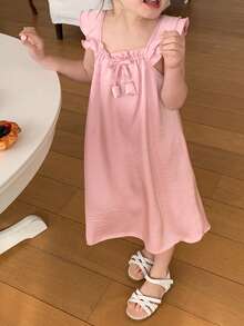 Dazy Kids 女童夏季休闲纯色荷叶袖睡裙家居服 - 粉色 - 查看 1
