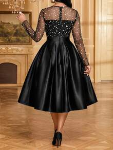 Fleurora Đầm dự tiệc chấm bi phối lưới thanh lịch cỡ lớn - màu đen - Xem 3