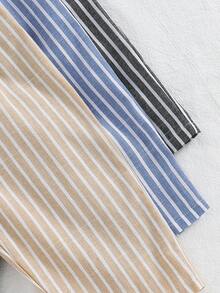 SHEIN 3件套男女宝宝通用服装，男宝宝休闲可爱百搭条纹缎带装饰松紧腰裤套装 - 彩色 - 查看 6