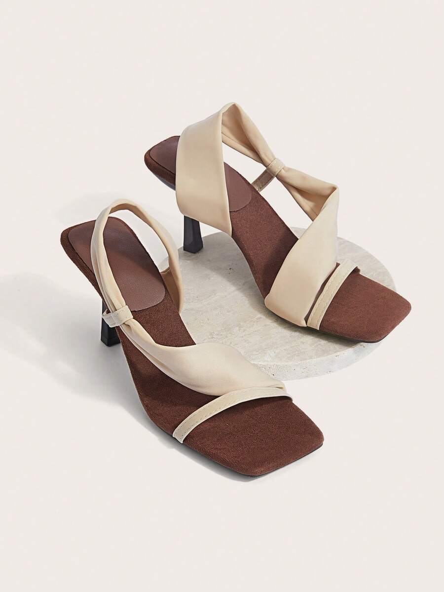 Enchnt 2025新款米色法式时尚基础款优雅蝴蝶结高跟鞋，优雅简约基础款女士夏季凉鞋，适合派对情人节礼物，外出穿着 - 米色 - 查看 1