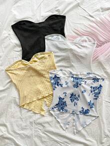 Soleia 4 piezas Tops versátiles con pliegues retorcidos tipo bandeau para mujeres - Multicolor - Ver 2