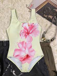 SHEIN Tween Girl Floral Print Casual Tankini Swimsuit - Multicolor - View 4