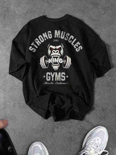 Sport MetroGents 男士字母大猩猩印花圆领宽松运动T恤