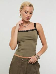 COUREZ Cami Top With Lace Detail /Y2K Spring Clothes For Women Cute Green Tops Sleeveless Tops Cute Going Out Tops Going Out Outfits Music Festival Outfits Vacation Outfits Summer Holiday Outfits - Green - View 7
