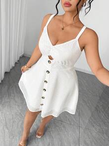 SHEIN Clasi Women's Solid Color Button Fashionable Chic Party Gym Dress Brown Summer - White - View 7