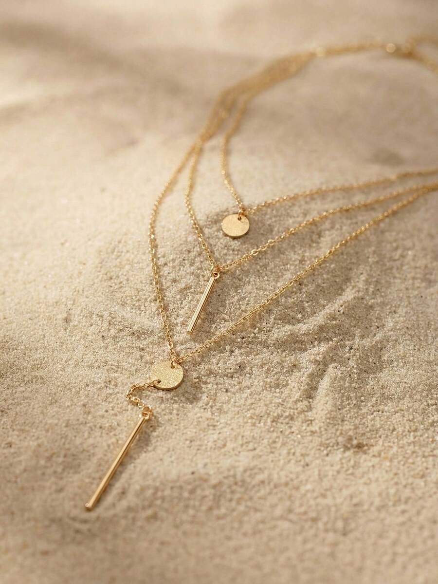 Arave 1 件时尚多层链条长项链 - 金黃色 - 查看 1