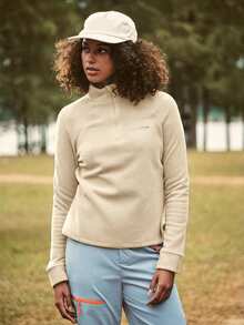 In My Nature Women's Letter Pattern Half-Zip High Neck Warm Fleece Outdoor Jacket, Autumn/Winter - Camel - View 8