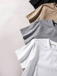 Vacaura Bộ 4 áo thun trắng cơ bản kiểu dáng thường ngày dành cho bé trai, thích hợp cho hoạt động giải trí và thể thao, có thể mặc nhiều lớp hoặc phối cùng các trang phục khác. - Nhiều màu - Xem 3