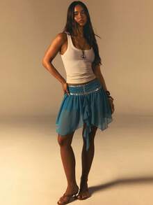 Athîral Chân váy ngắn xếp ly đa năng dành cho nữ, thích hợp cho hẹn hò/đi chơi. - Màu xanh ngọc - Xem 4