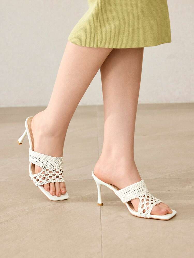WOMEN BRAID SQUARE TOE HEELED SANDALS SPRING SHOES