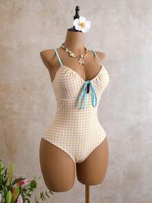 Swim Mod 女士连体泳衣，性感休闲度假简约甜美可爱露背连体泳装，春夏款 - 彩色 - 查看 5