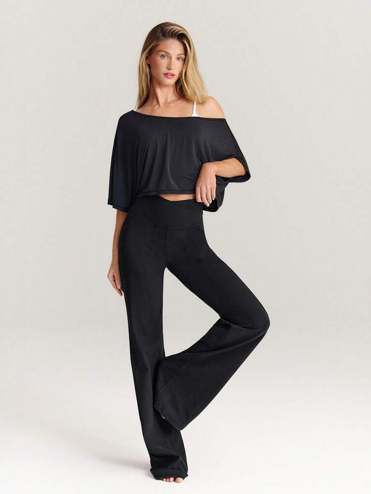 35" FeatherFit™ Long Strides Buttery-Soft Sweat-Wicking Stretchy Crossover Waist Tall Side Pockets Wide-Leg Pants Low Impact Yoga Pilates Studio Daily Wear