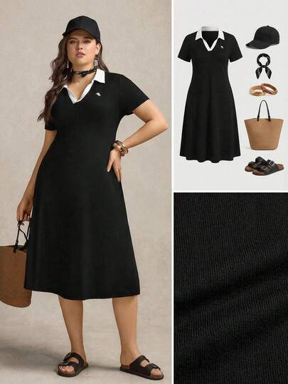 Zelara 大码女式骑士印花休闲通勤约会外出短袖连衣裙