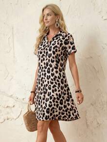 EMERY ROSE Leopard Print Casual Batwing Sleeve Dress, Summer,Summer Dresses For Women - Multicolor - View 5