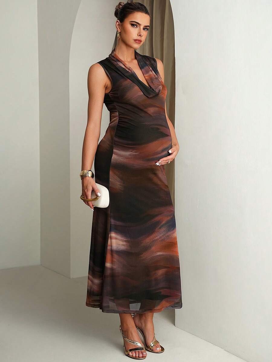 MaterniChic 孕妇扎染印花圆领无袖优雅连衣裙 - 彩色 - 查看 1