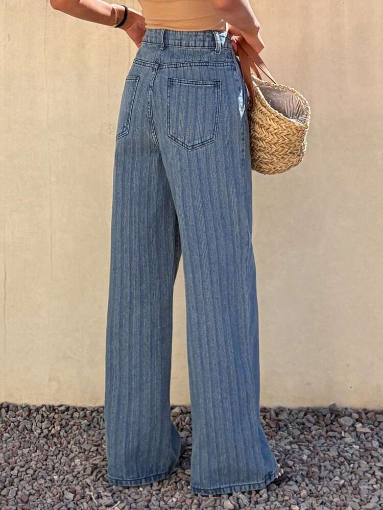 Women's Casual Striped Washed Straight-Leg Jeans, All Season