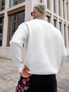 Artur Kramer ANDREILEE Men/Women Casual Loose Fit Lightweight Pullover Sweater With Letter Intarsia Pattern, Suitable For Spring, Autumn, Winter - White - View 2