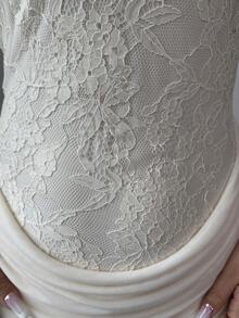 SHEIN Raffinéa 女士露肩网纱拼接腰部蕾丝优雅长裙 - 杏色 - 查看 5