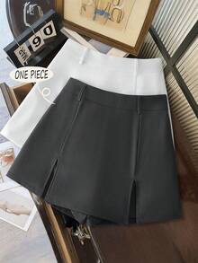 SHEIN Franclia Women's Fashion Versatile Asymmetrical Slit Skirt Shorts - Dark Grey - View 3