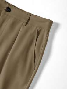 Manfinity Bizformal 纯色褶裥口袋商务休闲裤 米色男士长裤 男士高腰裤 男士卡其色褶裥西装裤 男士休闲裤 - 摩卡棕 - 查看 4