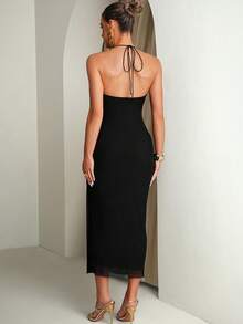 MaterniChic 孕妇性感海星亮片装饰露背吊带连衣裙，夏季 - 黑色 - 查看 2