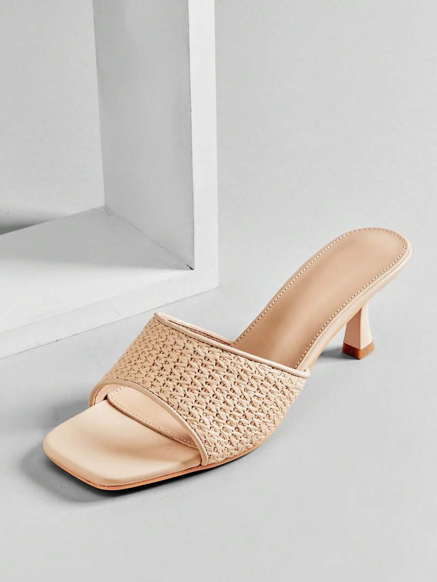 SHUZIA Giày sandal cao gót đế xuồng bằng sợi PP mềm mại, thoải mái dành cho nữ. - Màu be - Xem 1