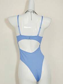 SHEIN ICON Y2K 春季嘉年华蕾丝拼接紧身吊带露脐上衣高腰露背连体衣女款 - 藍色 - 查看 5