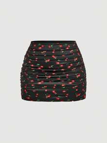 SHEIN MOD Plus Size 2pcs Women's Casual Minimalist Ruched Bodycon Mini Skirt Set,Halloween Costumes,Vacation Outfits Women,2000s Clothes, Costume - Multicolor - View 9