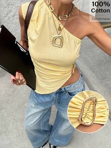 Siren Gaze 女士度假休闲不对称下摆吊带衫 - 黃色 - 查看 1