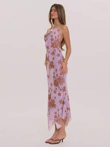 MUSERA Đầm maxi dài cổ yếm, dáng suông, chất liệu chiffon in hoa, thích hợp cho mùa xuân hè, thanh lịch, dự tiệc cưới, kỳ nghỉ, lễ hội, tuần trăng mật, quán cà phê. - Nhiều màu - Xem 3